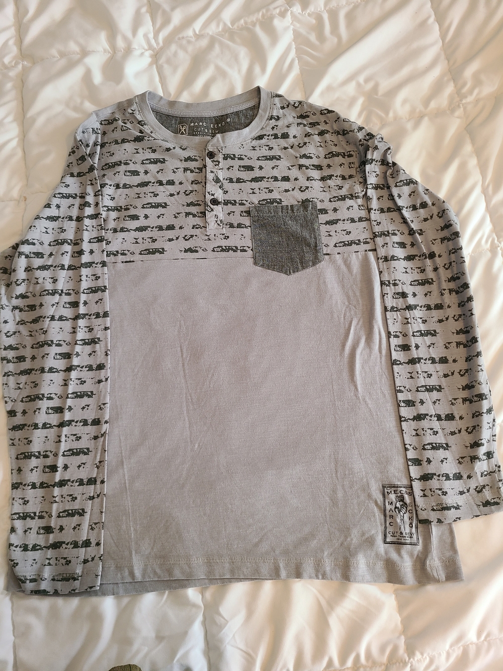 Marc Ecko Grey Long-Sleeve Henley Shirt with Pocket